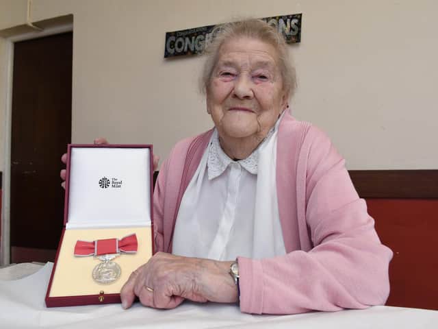 Bessie Underwood with her British Empire medal, which she was awarded in 2017.
