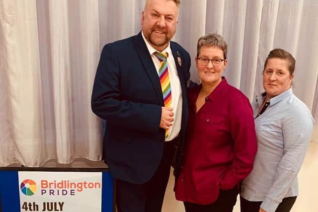 Positive feedback: Andy Train, chair of the Hull and East Riding LGBT Plus Forum, with Sarah Kemp and Donna Walker from Bridlington Pride.
