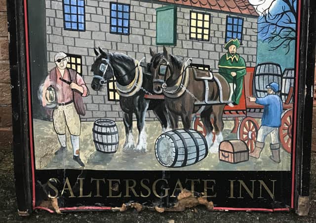 The sign from the now demolished Saltersgate Inn has been restored.