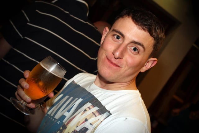Lee enjoying a pint.
