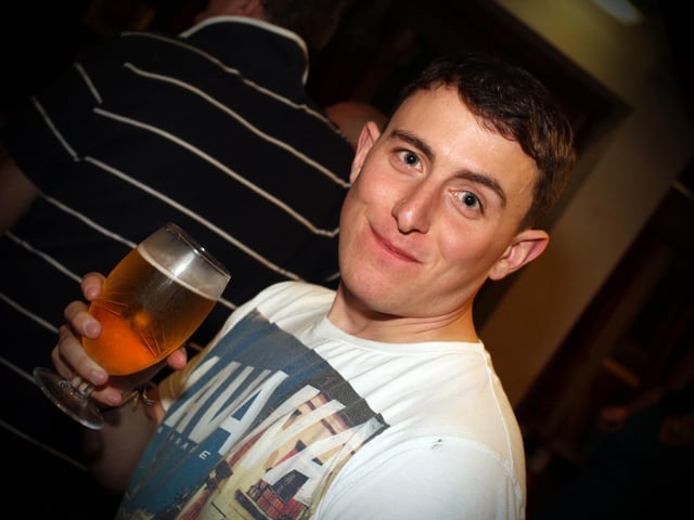 Lee enjoying a pint.