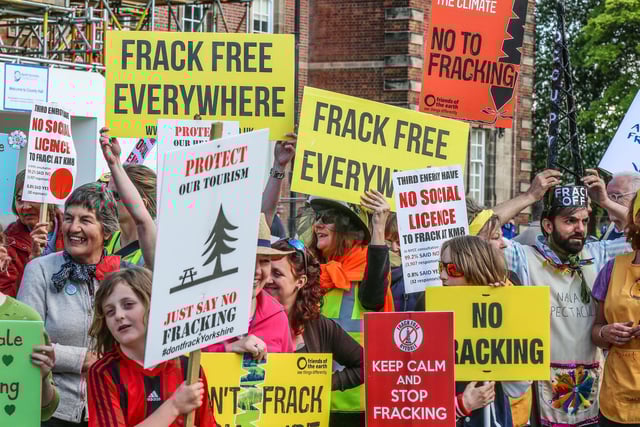 Protesters outside Northallerton County Hall awaiting the decision for a planning application for fracking at Kirby Misperton.