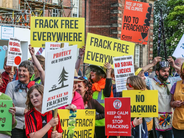 Protesters outside Northallerton County Hall awaiting the decision for a planning application for fracking at Kirby Misperton.
