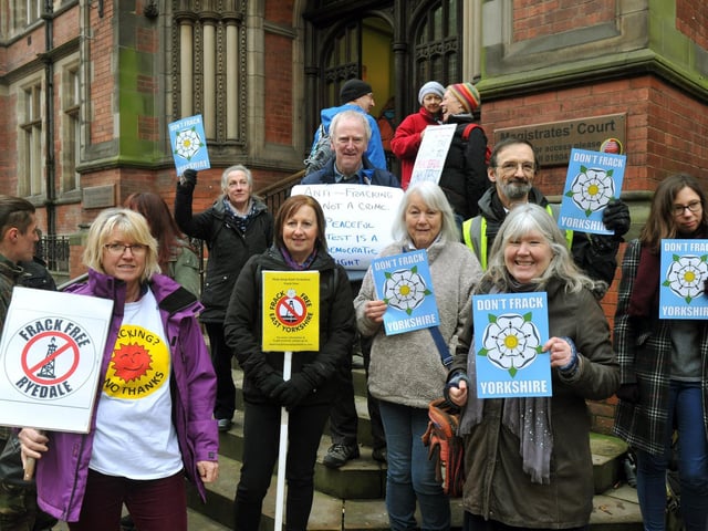 January 2018, people outside York Magistrates Court in support of protesters who had been arrested at Kirby Misperton.