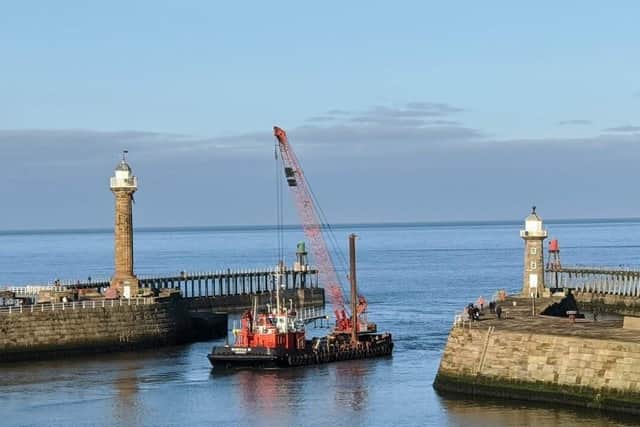 Barge transferring the bridge to the East Pier. Picture: Scarborough Council