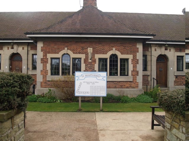 The welcome sign shows the peculiar angle of the homes