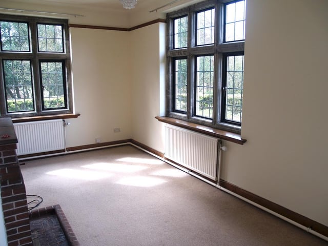 Leaded windows flood the building with light.