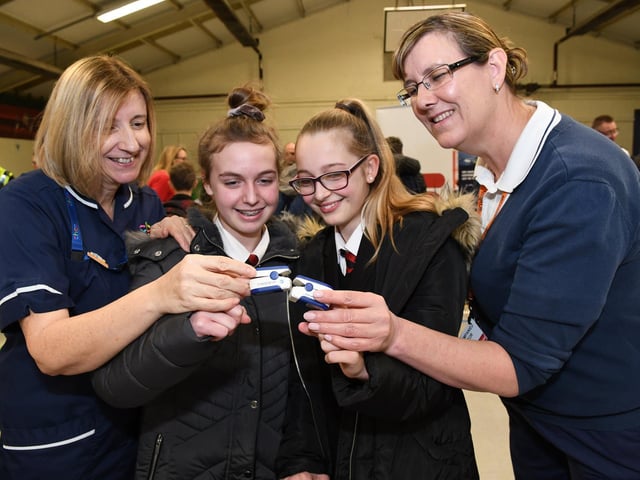 Physio Kim Walker with Isabelle Wilson 13, Mollie Green 13 and Louise Wheelhouse.
