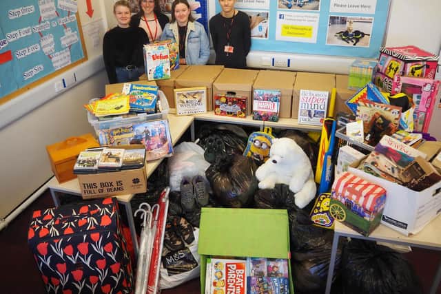 From left: Tabitha Hay, teacher Aimee Horsley, Abigail Woollens and Daniel Swain. Picture: Scarborough Sixth Form