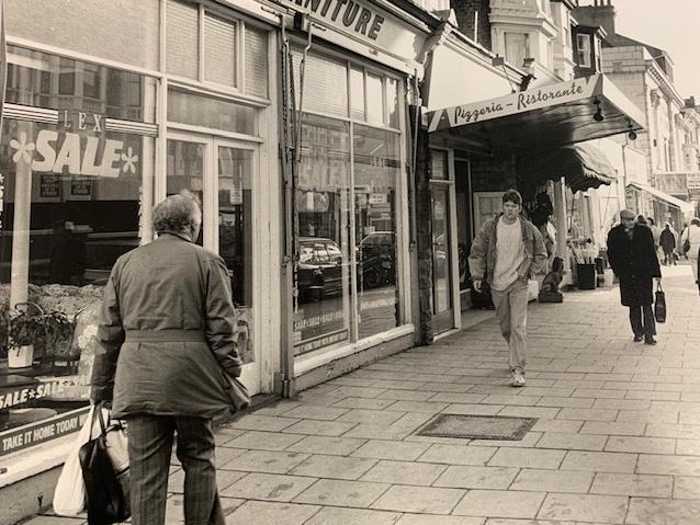 A shot from 1991 showing the Lex Furniture store and Italian restaurant Florios.