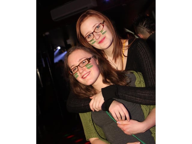 Bethanie and Jessie in fancy dress in Blue Lounge.