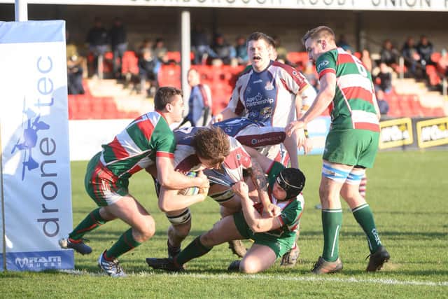 Scarborough score a try in the home win against West Hartlepool