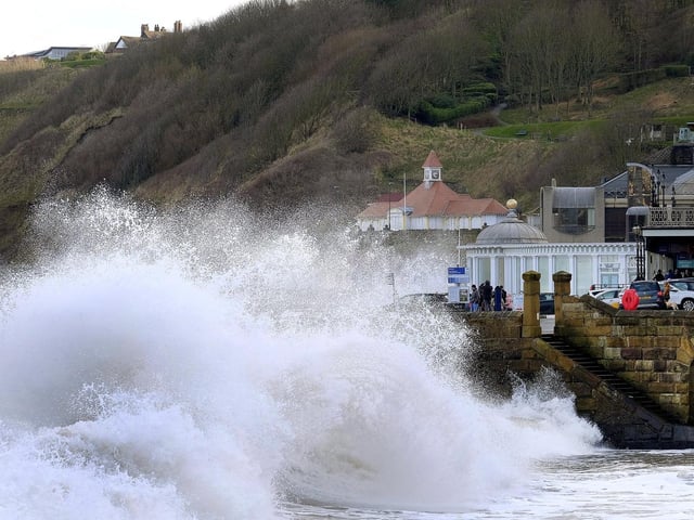 A huge wave crashes over South Bay. Picture by Richard Ponter.