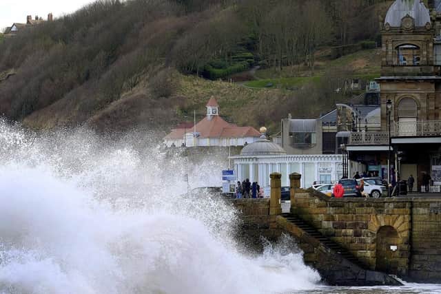 Waves crash against the Spa Wall on Scarborough's South Bay during Storm Ciara. Picture: JPI Media/ Richard Ponter