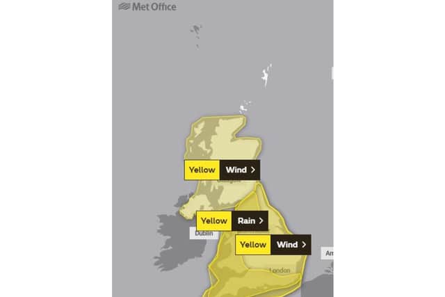The Met Office weather warning has been extended to cover the whole weekend. Pic: Met Office