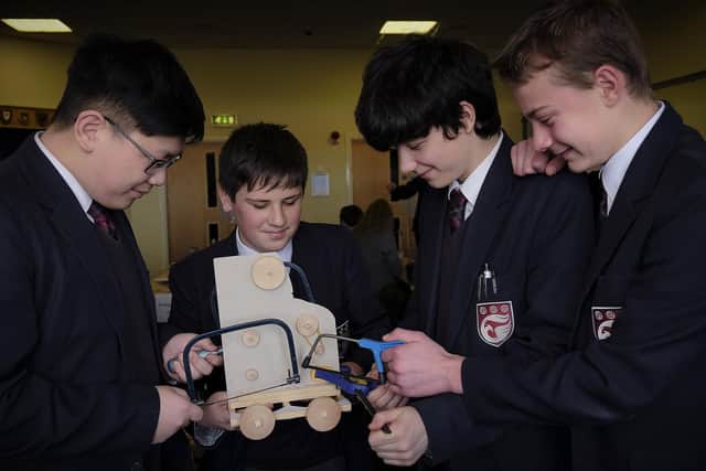 Graham school pupils Long, Tom, Aiden and Sean view their creation. Picture: JPI Media/ Richard Ponter