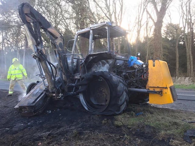 This morning's tractor fire. Picture: North Yorkshire Police.