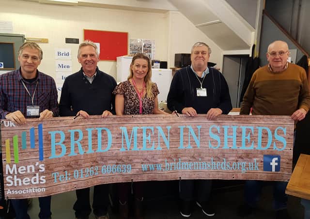 The Brid Men in Sheds team with Linda from the National Lottery.