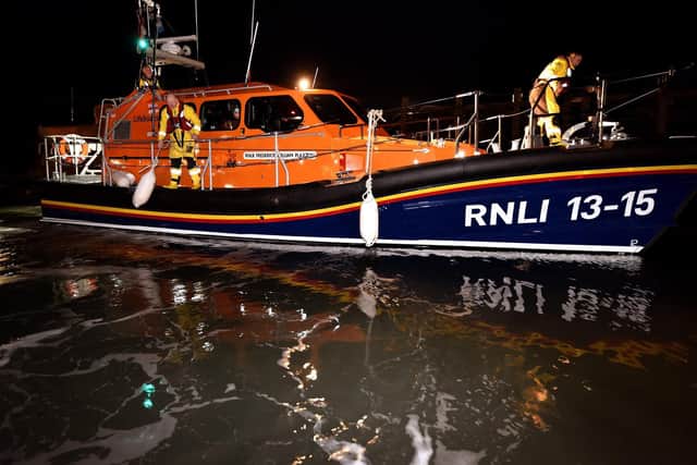 Scarborough Lifeboat team on an exercise off the coast of Scarborough.