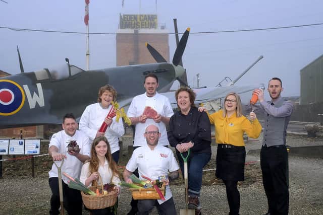 Some of the chefs gather at Eden Camp with produce to use in their war-inspired dishes. Picture: JPI Media/ Richard Ponter