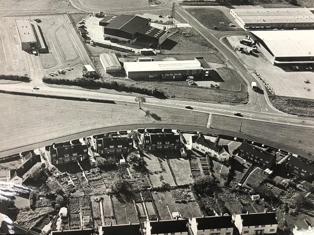 In this aerial photo you can see the start of Scarborough Business Park opposite Loders Green in Eastfield. The DVLA test centre can be seen on the left hand side and the building that is now Bookers Wholesale is on the right.