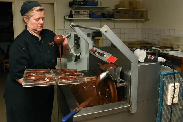 Head baker and chocolatier Liz Ward making Easter eggs. Picture: JPI Media/ Jonathan Gawthorpe