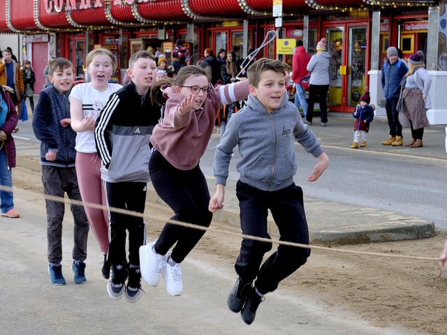 Having fun skipping.