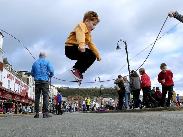 A little one jumping for joy.