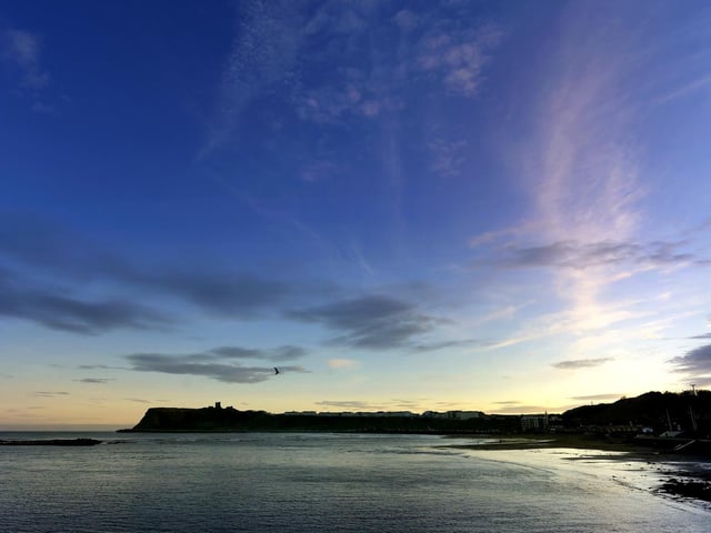 There are many cliff top spots with excellent views along the Cleveland Way, but this view of North Bay and the castle from the headland above Scalby Mills is pretty spectacular.