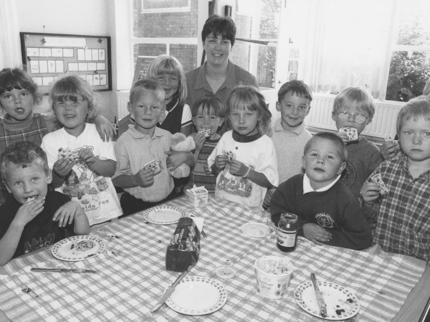 New starters at Overdale Primary School, Eastfield, enjoyed picnic time with their teacher Karen Marshall. Photo taken in September 1997.
