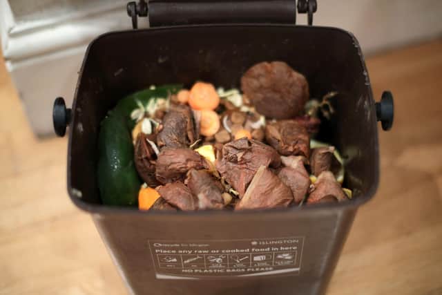 In the East Riding, residents have kitchen caddies and brown bins to put their food waste in for collection. Garden waste is also placed in the same brown bin. Photo: PA Images.