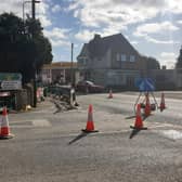 The roadworks at the junction of the A170 with Castlegate in East Ayton