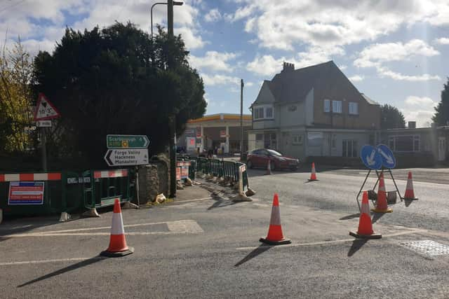 The roadworks at the junction of the A170 with Castlegate in East Ayton