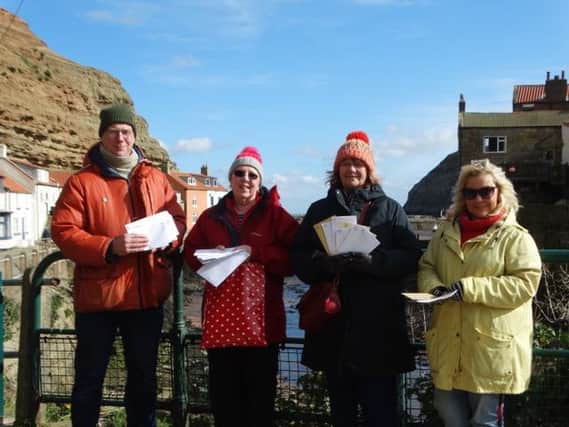 Staithes residents are campaigning to save the villages postal workers: L-R: Mike Floate, Hazel Hickman, Jo Floate, Christie Rogers
