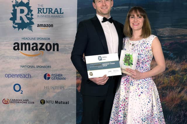 Ben and Emma Mosey collect their Retailer of the Year 2018 prize from the British Free Range Egg Producers Association, an award previously won by Mar