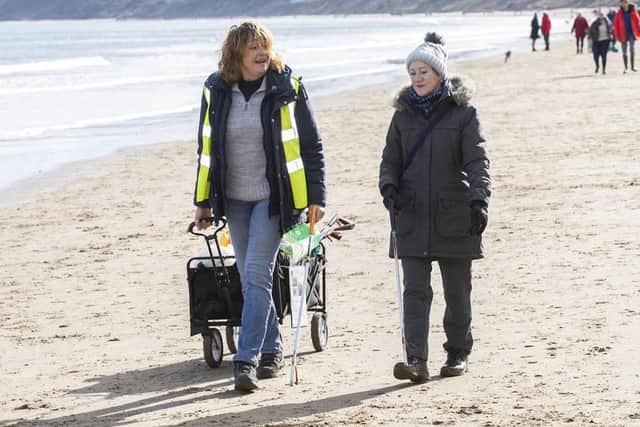 Lisa O'Boyle and Elaine Jacques on the beach in Filey
