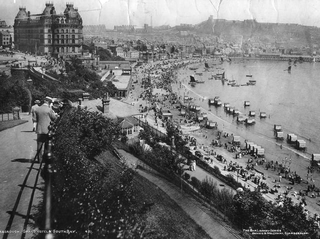 A general view over Scarborough South Bay with the Grand Hotel in 1990. Hulton Archive/Getty Images