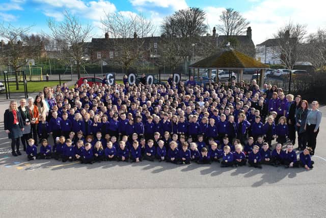 Staff and pupils at Quay Academy celebrate the ‘good’ report from Ofsted inspectors. Picture by Paul Atkinson (NBFP PA2020-12-01a)