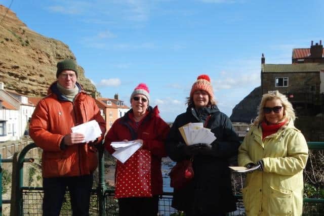 Staithes residents are campaigning to save the villages postal workers: L-R: Mike Floate, Hazel Hickman, Jo Floate, Christie Rogers