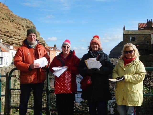 Staithes residents are campaigning to save the villages postal workers: L-R: Mike Floate, Hazel Hickman, Jo Floate, Christie Rogers