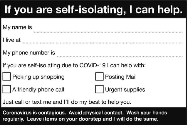 The postcard that will be given out to the community.