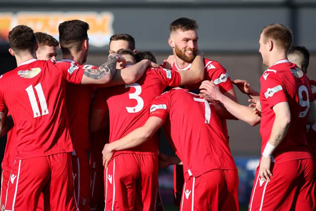 Scarborough Athletic players celebrate
