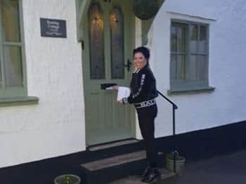 Hayley Garbutt delivery a Hunmanby Support Group leaflet