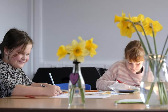 Wheatcroft School is still open for key workers' children. Children enjoy some art. Picture: JPI Media/ Richard Ponter