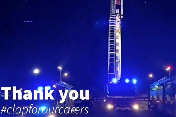 The fire service outside the hospital putting on a display of thanks.