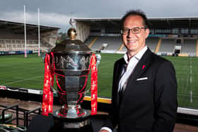Rugby League World Cup CEO Jon Dutton with the trophy. (SWPIX)