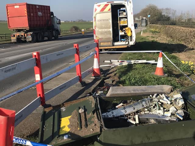 Phone line cabinet destroyed at Staxton
