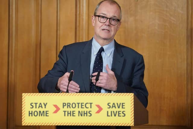 10 Downing Street of Chief Scientific Adviser Sir Patrick Vallance answering questions from the media via a video link during a media briefing in Downing Street, London, on coronavirus (COVID-19). Photo: Pippa Fowles/Crown Copyright/10 Downing Street