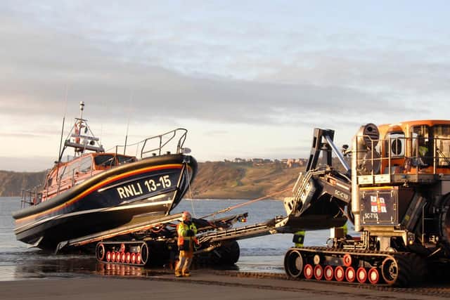 The Shannon all-weather lifeboat arriving back in Scarborough. Picture: RNLI