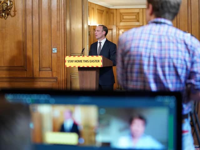 Foreign Secretary Dominic Raab during a media briefing in Downing Street, London, on coronavirus (COVID-19). Photo: Downing Street